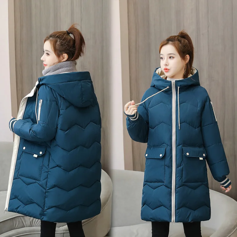 Top Trends: Winter Women Coat Mid-length Hooded Cotton Padded Parkas 4XL Warm Thicken Casual Overcoat Loose Snow Wear Solid Outwear Jacket Shoppable Styles