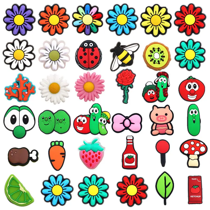 Top Trends: 33 Novely Flowers PVC Shoe Charms Accessories Cute Pig Mushroom Bee Shoe Buckle Decoration For Kids X-mas Party Gifts Shoppable Styles