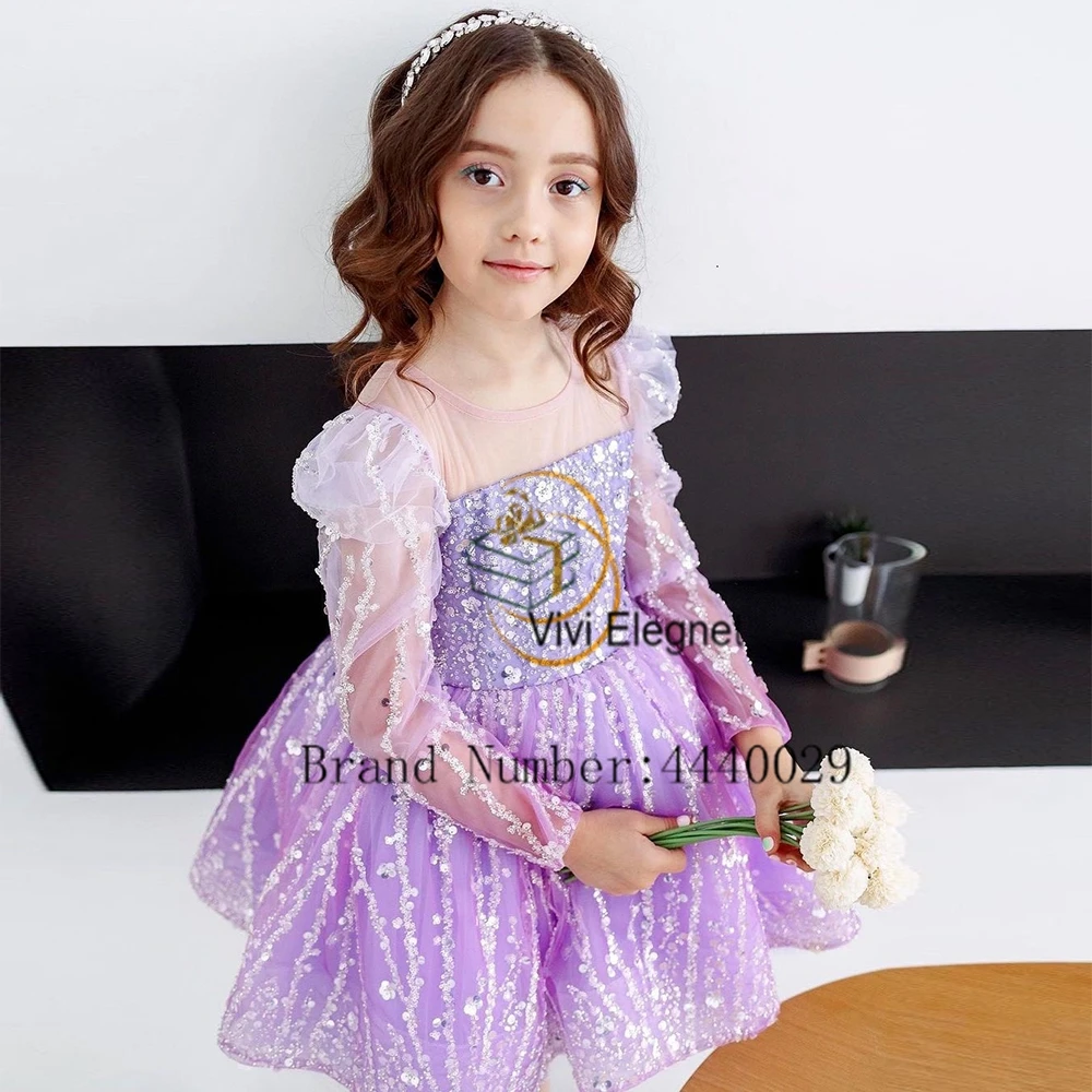 Top Trends: Purple Charming Flower Girls Dresses With Sequined Tiered Full Sleeve Christmas Gowns 2023 Summer Sequined فلور فتاة اللباس Shoppable Styles