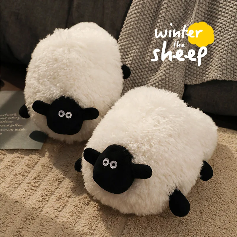 Top Trends: Winter Funny Beige White Sheep Slippers Girls Gift Flurry Slides Women Floor Design Slippers 2023 New Arrival Shoppable Styles