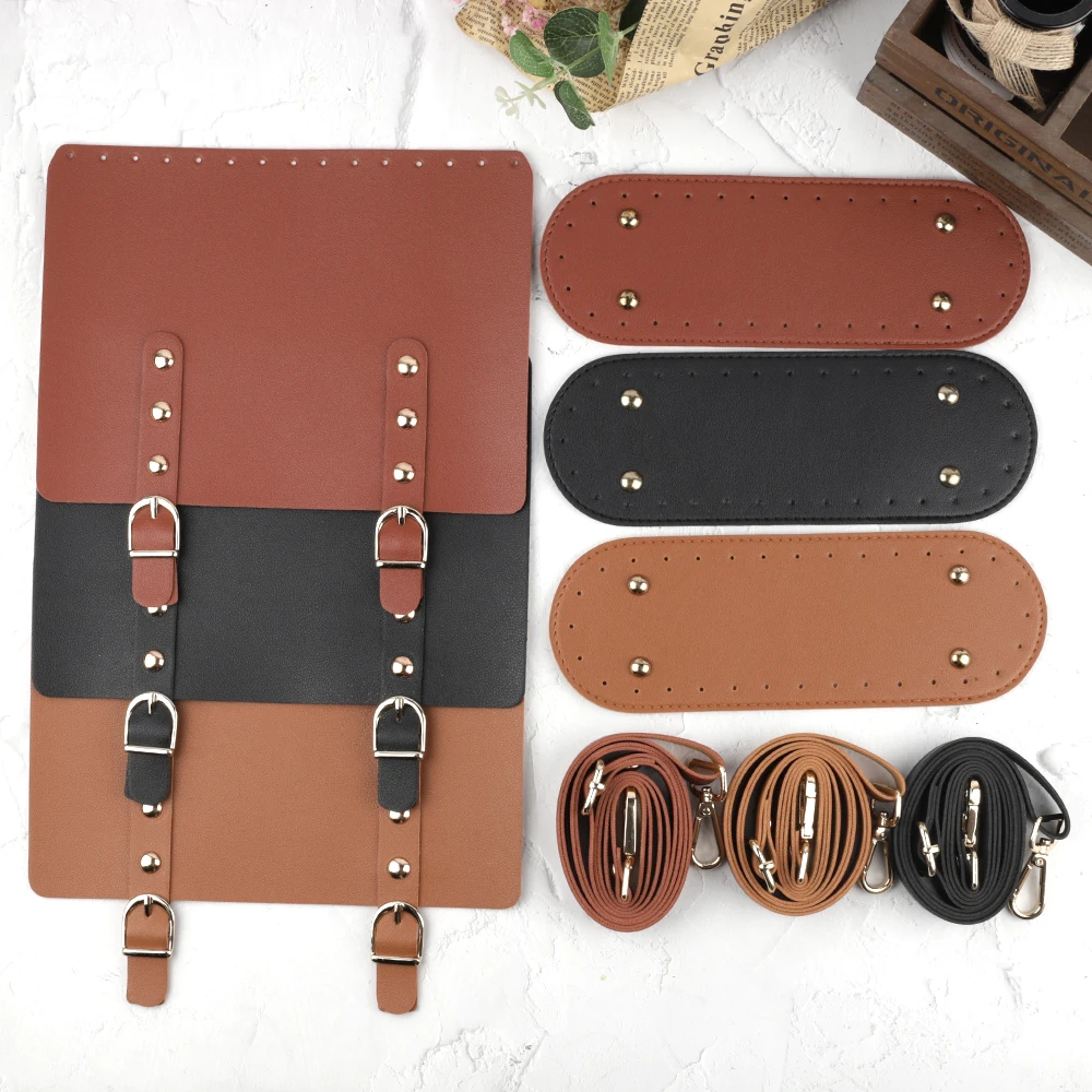 Top Trends: 3pcs / set Leather Woven Bag Set Handmade Handbag Shoulder Strap Leather Bag Bottom DIY Bag Backpack Women Bag Accessories Shoppable Styles