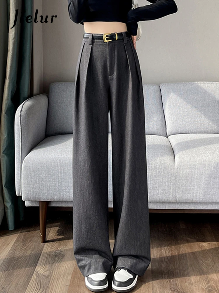 Top Trends: Jielur Autumn High Waist Simple Female Suit Pants Solid Color Straight Casual Fashion Slim Women Trousers Chic Wide Leg Pants Shoppable Styles