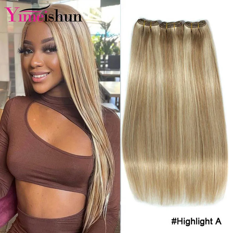 Top Trends: Colored Highlight Bundles Human Hair Weaving Weft Straight Wigs Human Hair Bundles 3 / 4 Ombre Brown Hair Extensions Shoppable Styles