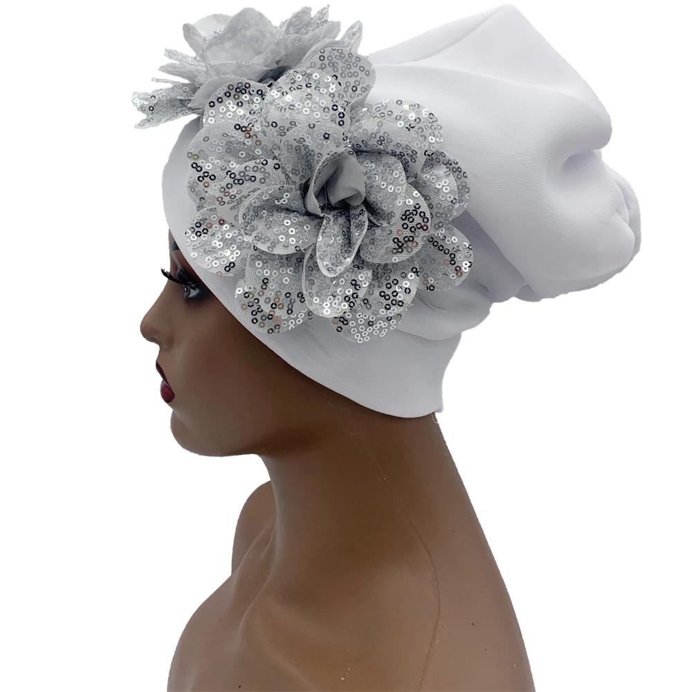 Top Trends: 2023 Sequins Flowers Turban Cap For Women African Female Headwrap Lady Headscarf Bonnet Turbante Mujer Party Headgear Shoppable Styles