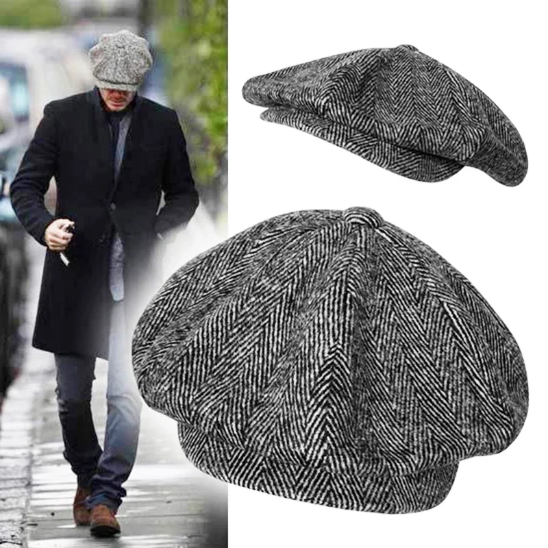 Top Trends: Wool Newsboy Cap Men Grey Herringbone Flat Caps Women Men British Painters Hat Soft Autumn Winter Hats Octagonal Cap BLM09 Shoppable Styles