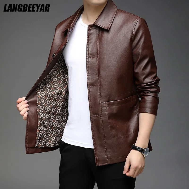 Top Trends: Top Grade New Brand Designer Casual Fashion Brown Faux Pu Fashion Leather Jacket Men Biker Classic Coats Mens Clothing 2023 Shoppable Styles