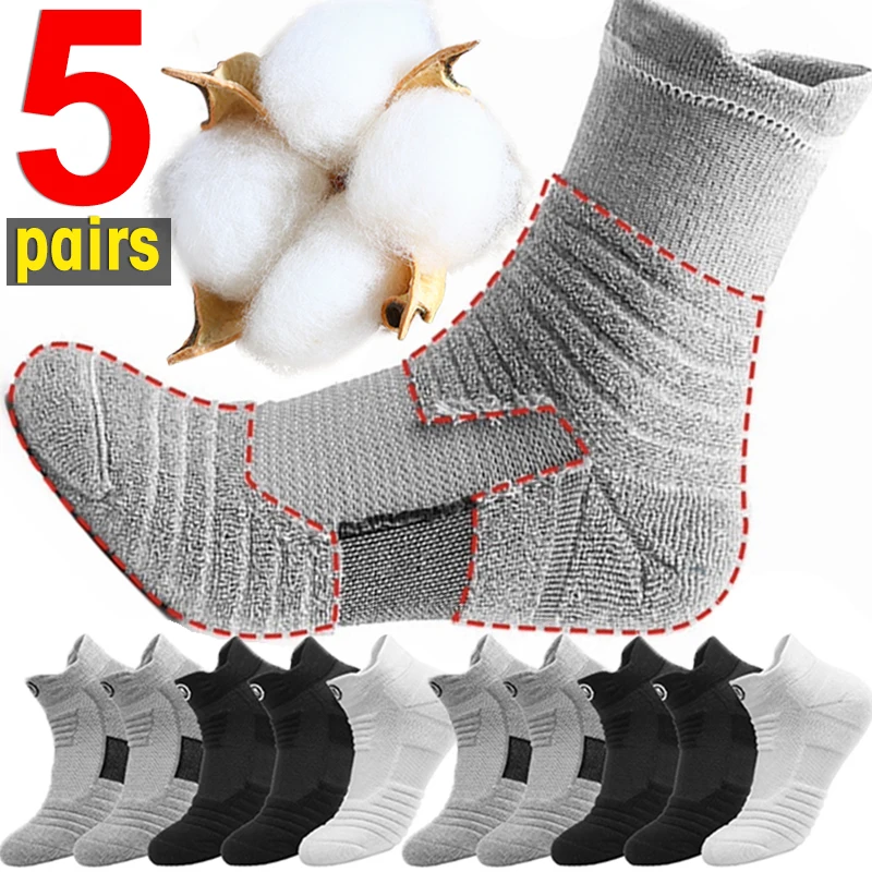 Top Trends: 5pairs Professional Anti-slip Socks Men Breathable Sports Socks Cotton Tube Long Stockings Basketball Low Cut Boat Ankle Socks Shoppable Styles