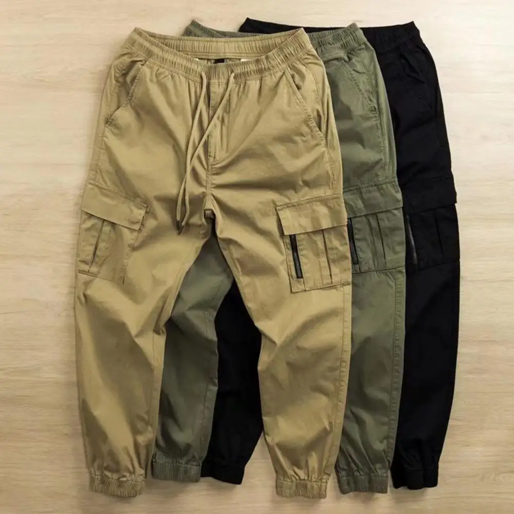 Top Trends: Joggers Men Cargo Pants Solid Color Breathable Drawstring Elastic Waist Ankle-banded Men Trousers M-3XL Shoppable Styles