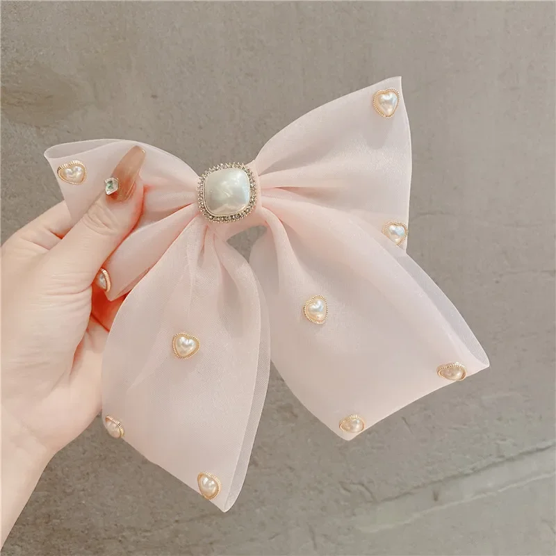 Top Trends: New Fashion Fabric Chiffon Bow Hairclips Pearl Bowknot Hairpins For Women Girls Hairgrip Elegant Korean Hair Accessories Shoppable Styles