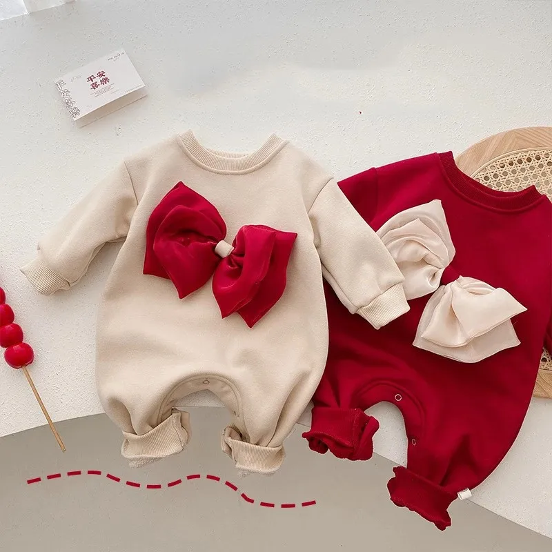 Top Trends: 2023 Autumn New Toddler Boy Girl Long Sleeve Romper Newborn Infant Big Bow Pure Color Soft Jumpsuit Baby Cotton Outwear Onesie Shoppable Styles