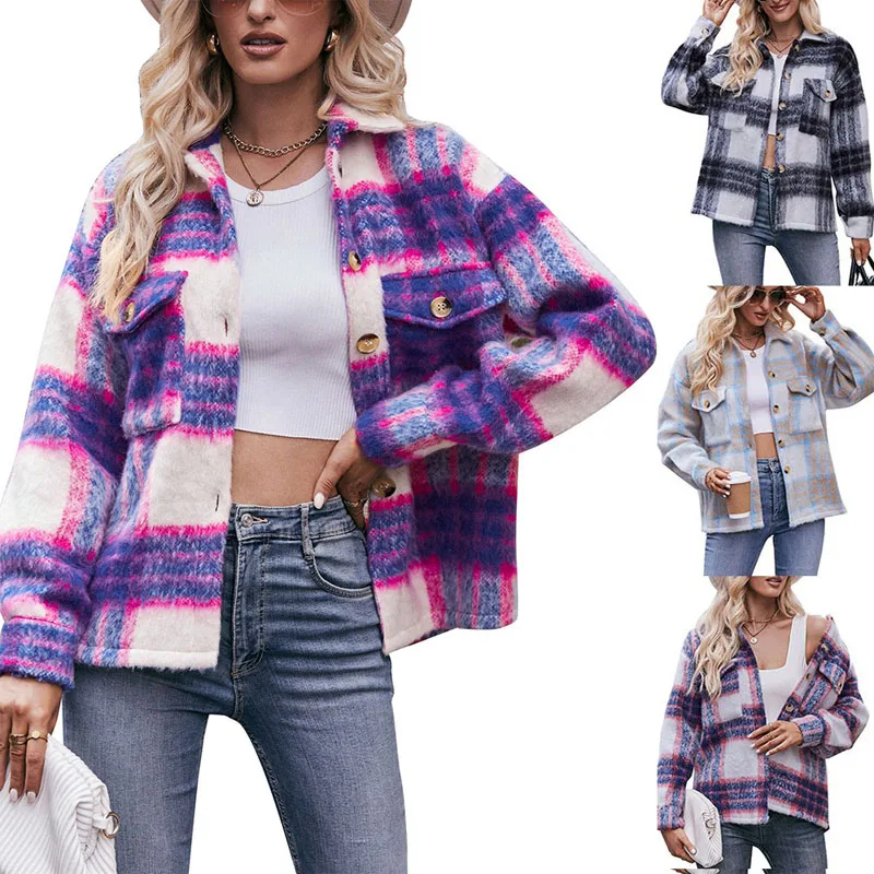 Top Trends: 2023 New Autumn And Winter Trend Fashion Lapel Plaid Patchwork Wool Short Style Temperament Commuting Loose Wool Thick Coat Shoppable Styles