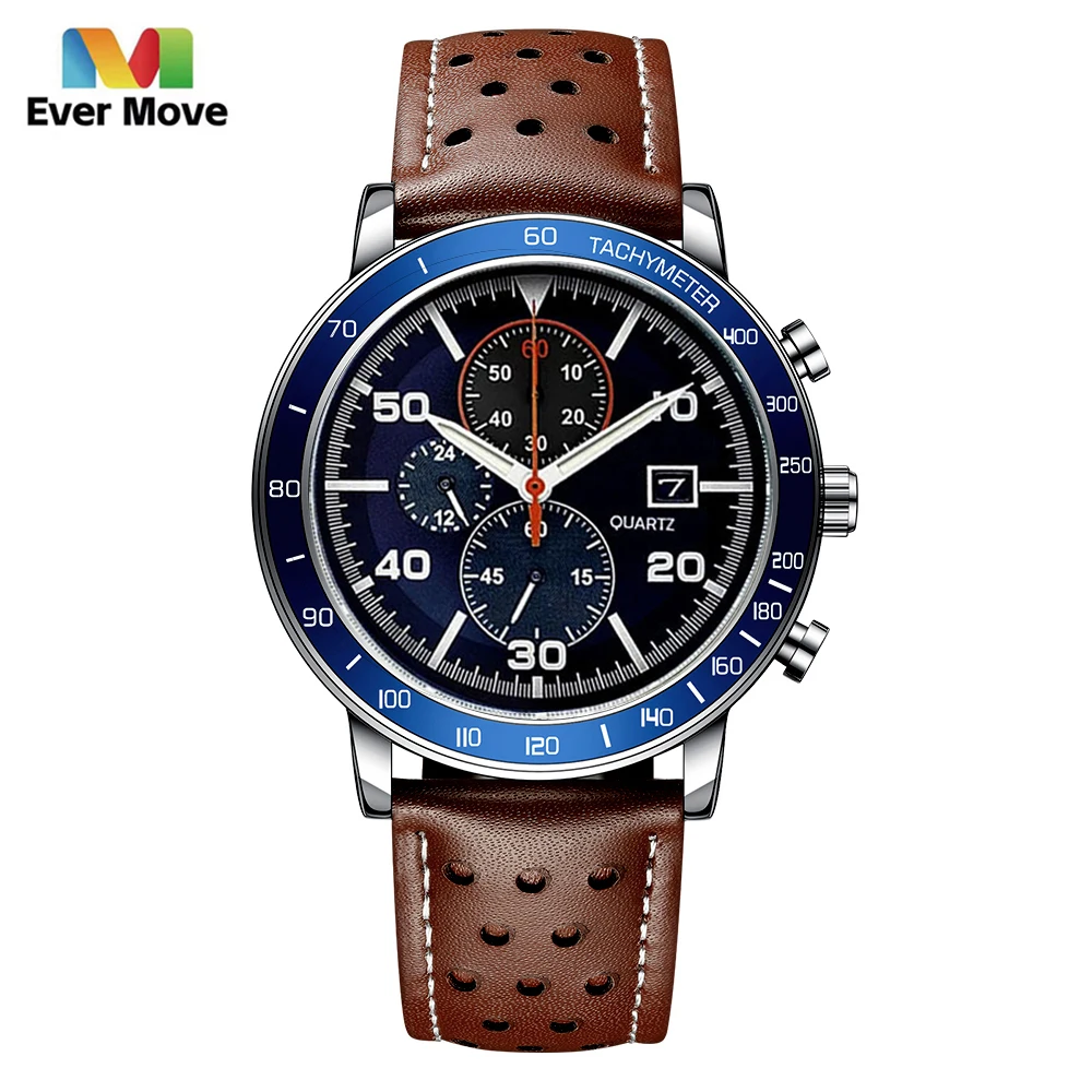 Top Trends: Ever Move Top Luxury Watches For Men Fashion Sport Chronograph Quartz Wrist Watches Male Leather Strap Original Waterproof Clock Shoppable Styles