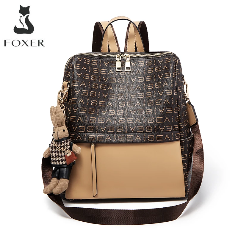 Top Trends: FOXER Women Backpacks PVC Printing Fashion Backpack Lady Travel Rucksack Female Retro Monogram Laptop School Bags Large Capacity Shoppable Styles