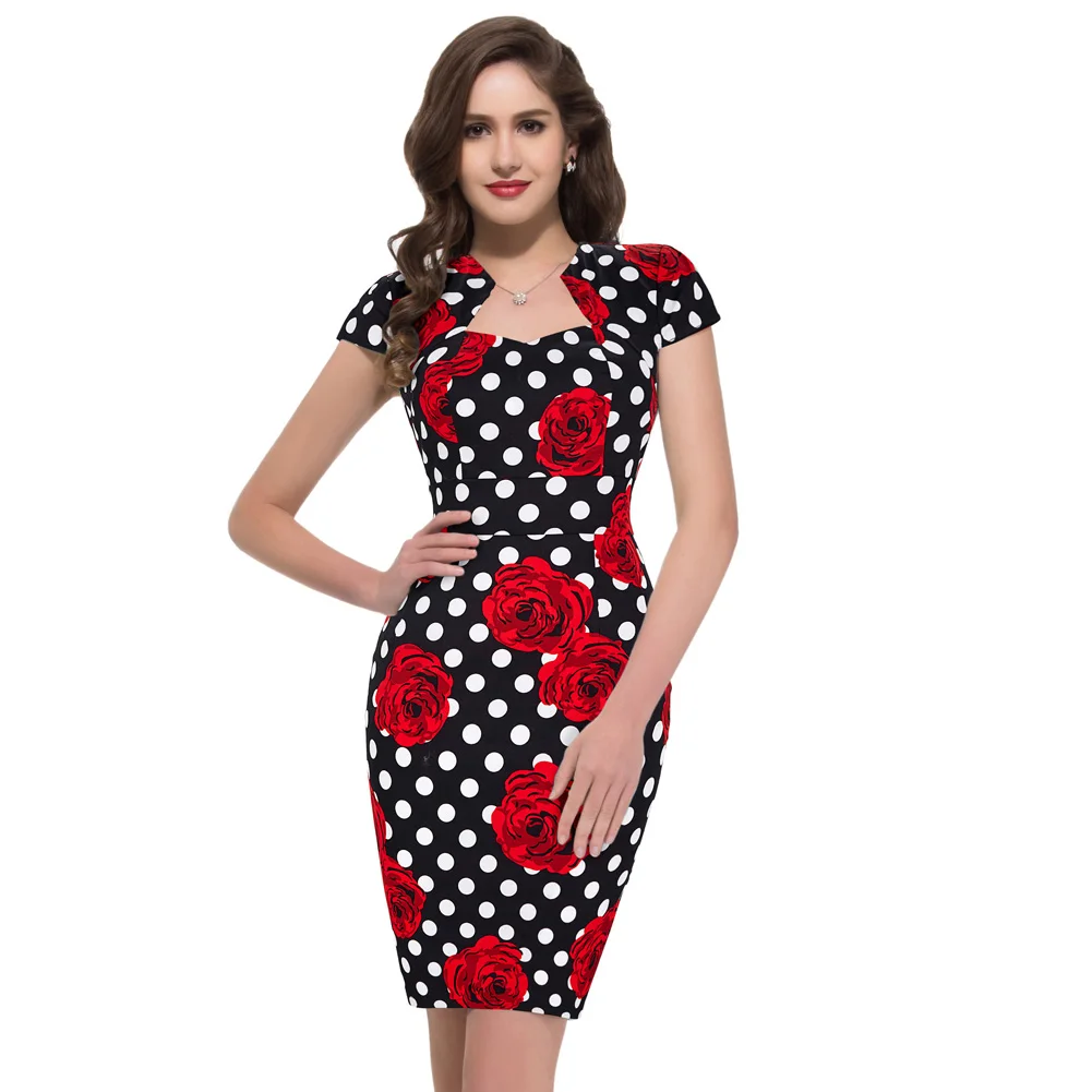 Top Trends: Grace Karin Dresses Retro Vintage Cotton Hips-Wrapped Knee Length Floral Polka Dot Slim Party Bodycon Pencil Dress Women Vestido Shoppable Styles