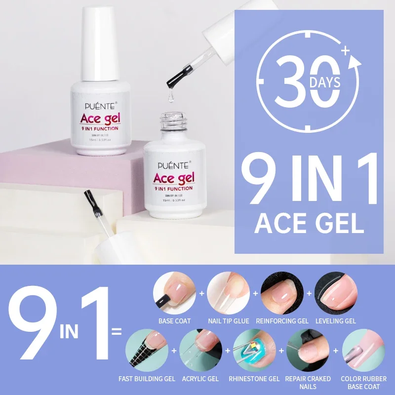 Top Trends: 15ML Ace Gel 9-in-1 Nail Glue Gel Nail Polish Transparent Clear Function UV Gel Soak Off Nail Art Varnish Thickness Base Coat Shoppable Styles