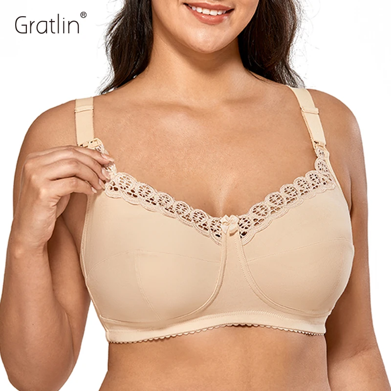 Top Trends: Gratlin Women's Breastfeeding Nursing Bra Plus Size Cotton Wirefree Soft Maternity Bra With Lace DD E F G Cup 34-42 44 46 48 Shoppable Styles