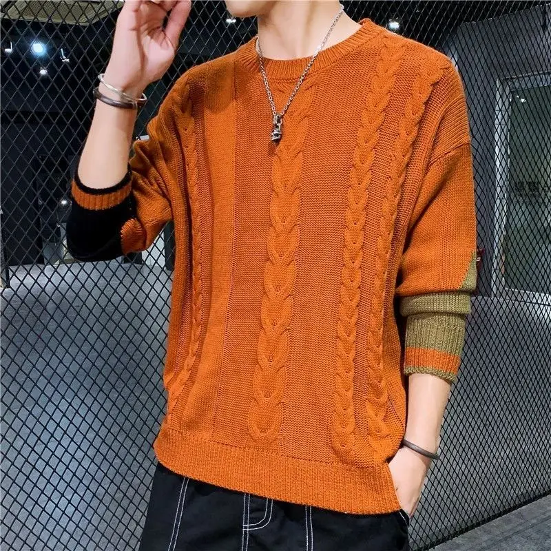 Top Trends: Fashion O-Neck Spliced Color Casual Sweaters Men&#039;s Clothing 2023 Autumn Winter Loose All-match Pullovers Knitted Korean Tops Shoppable Styles