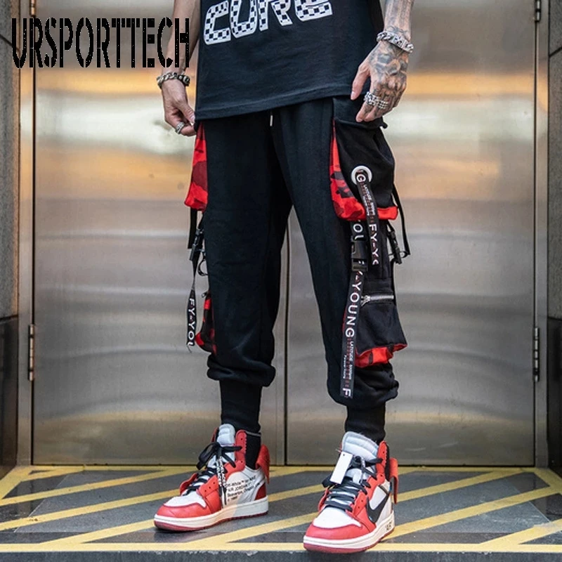 Top Trends: Hip Hop Joggers Men Letter Ribbons Cargo Pants Pockets Track Tactical Casual Techwear Male Trousers Sweatpants Sport Streetwear Shoppable Styles