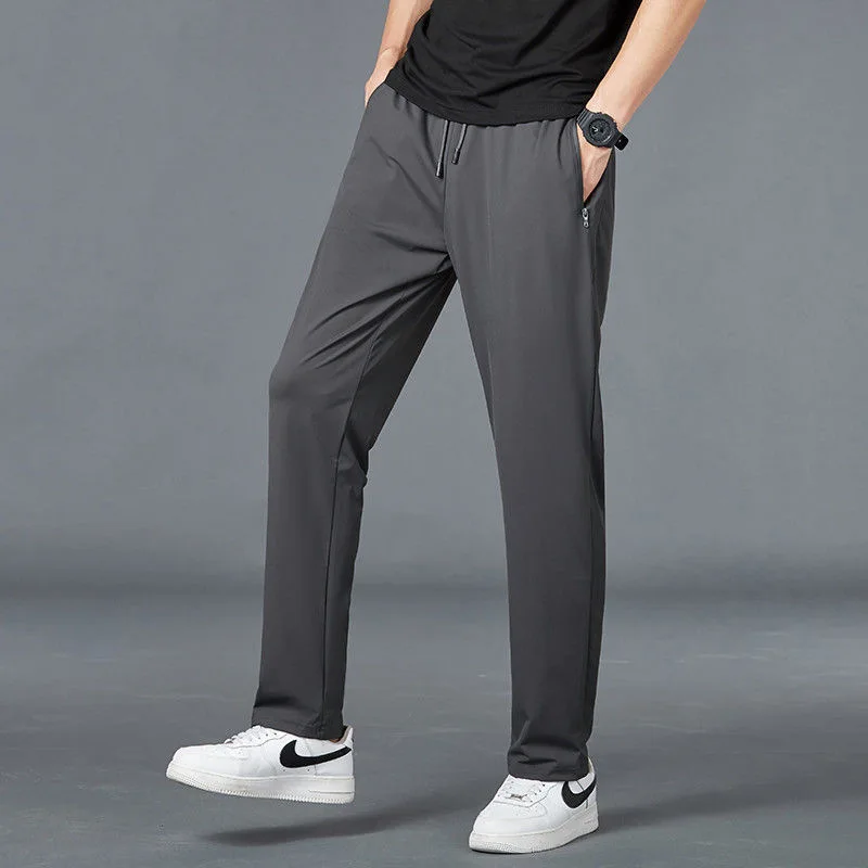 Top Trends: Men's Summer Ice Silk Simple Casual Trousers Elastic Youth Quick Drying Breathable Leggings Straight Leg Sweatpants Pants Shoppable Styles