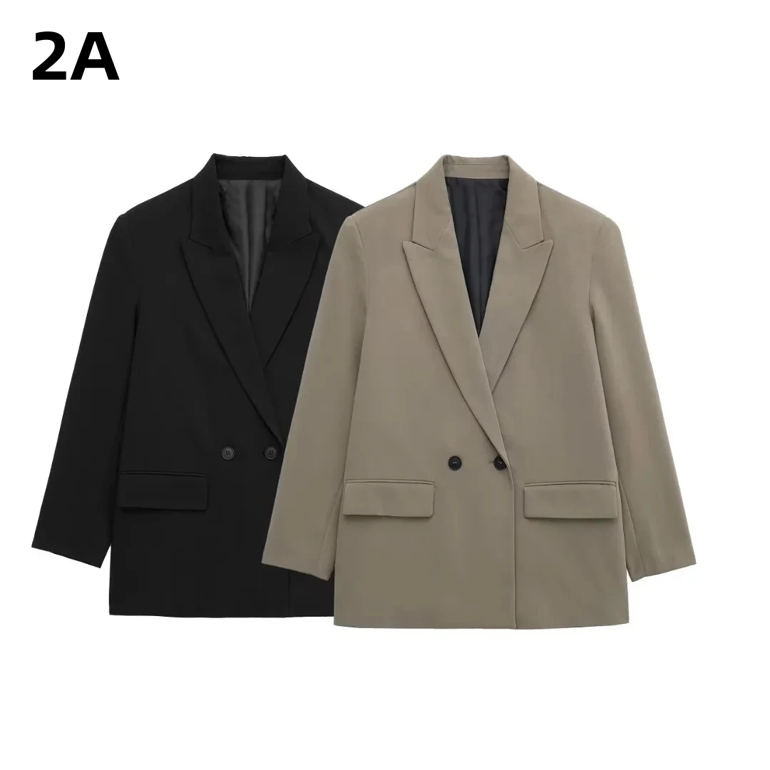 Top Trends: 2ABA Autumn New Women Solid Color Double Breasted Loose Suit Jacket Ladies Blazer Long Sleeve Simple Casual Outwear Fashion Coat Shoppable Styles