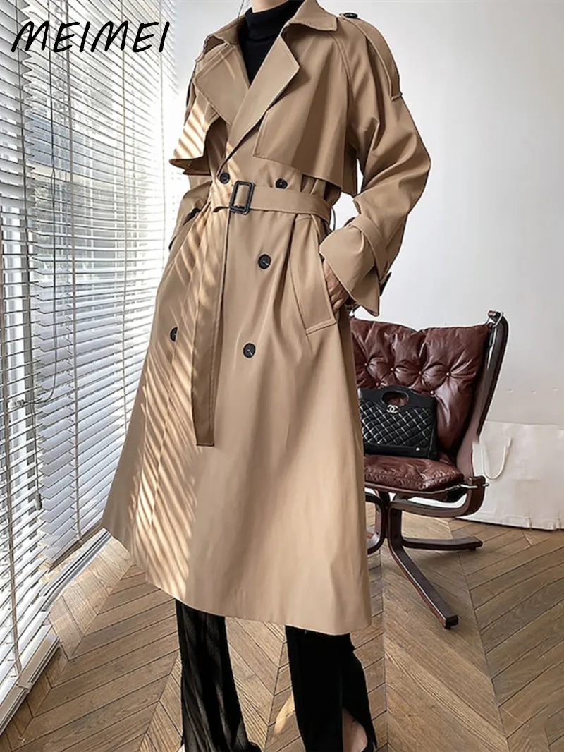 Top Trends: 2023 Korean Fashion Trench Jackets With Belt Women Elegant Double Breasted Khaki Windbreaker Casual Long OverCoat Streetwear Shoppable Styles