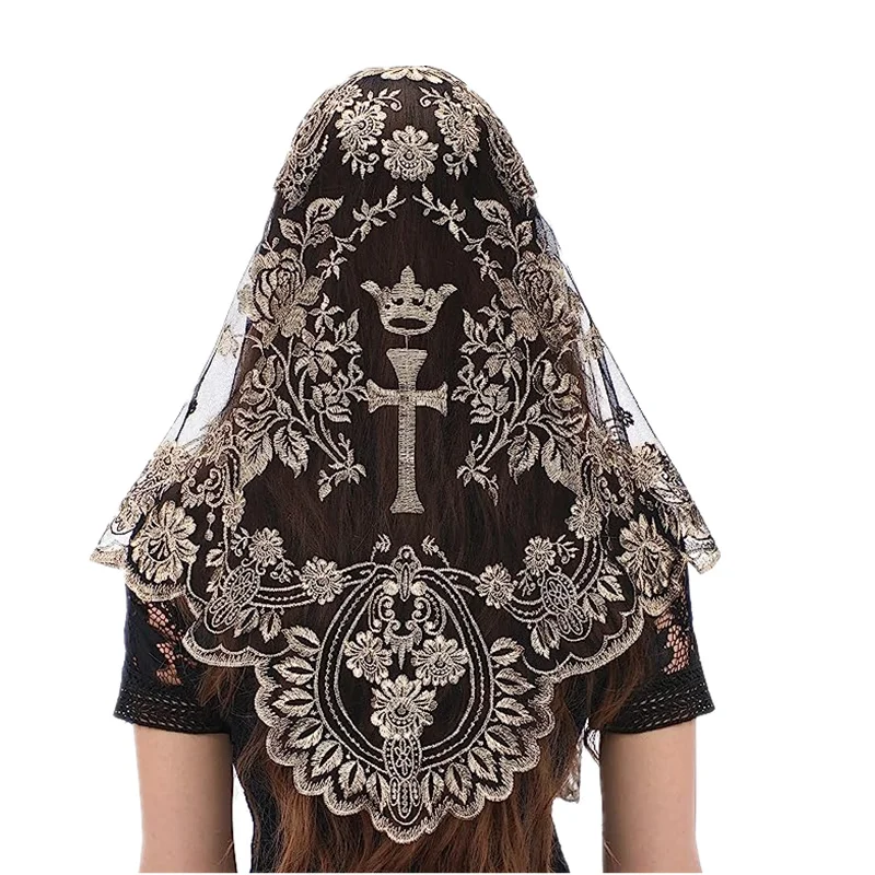 Top Trends: Women Head Covering Bridal Wedding Veil Lace Mantilla Cross Embroidery Church Catholic Veil Shoppable Styles