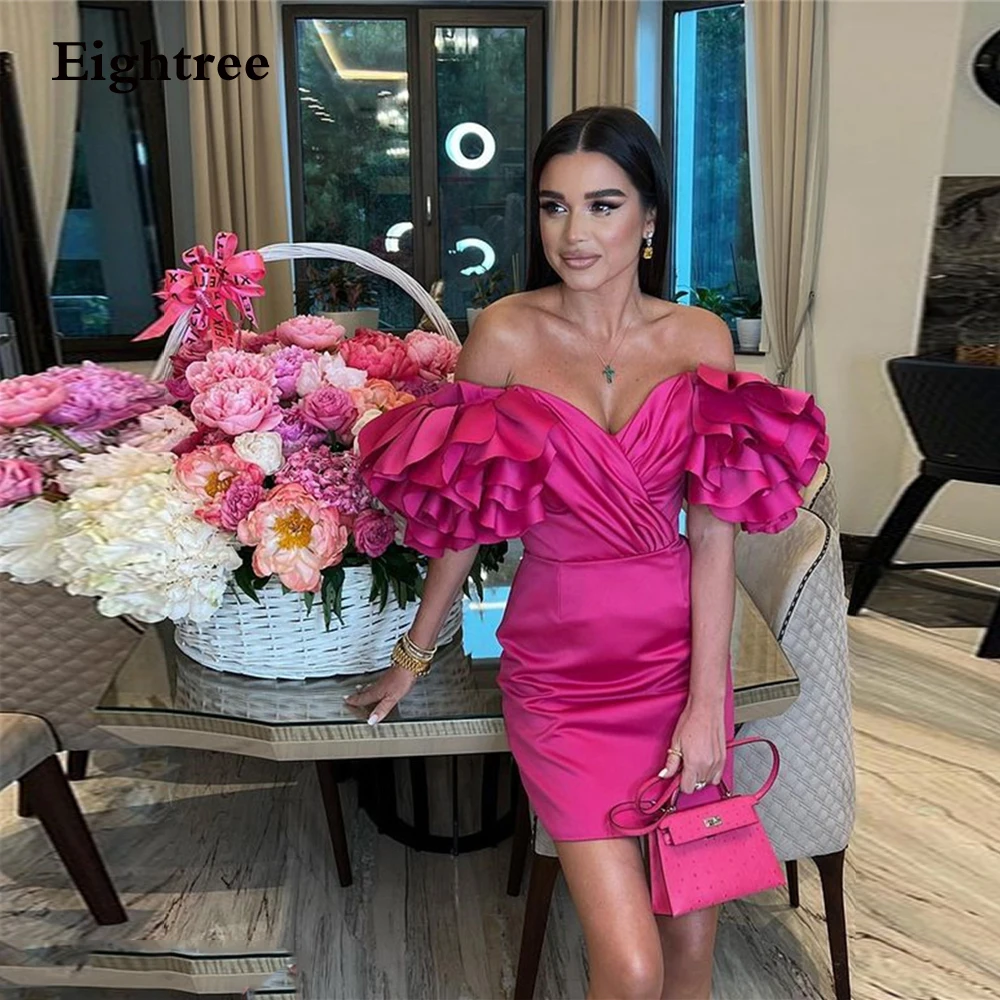 Top Trends: Eightree Fuchsia Short Prom Dresses Elegant Pleat Stain Off The Shoulder Ruffles Evening Dress Robe De Soirée Party Grown 2023 Shoppable Styles