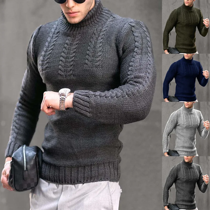 Top Trends: Autumn Winter New Men's Black Sweater Men's High Collar Long Sleeved Knitted Shirt Warm Pullover Sweater Men's Blue Knitwear Shoppable Styles