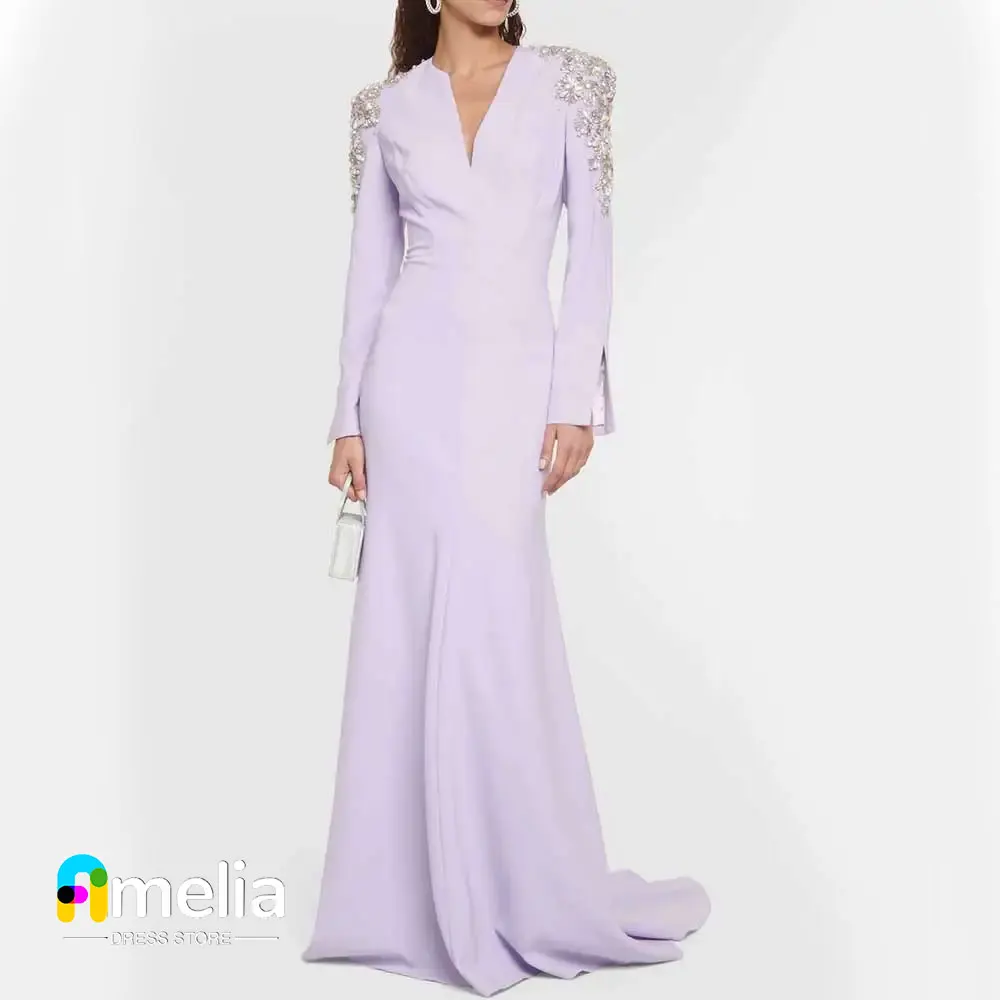 Top Trends: Amelia V-Neck Prom Dress Floor Length Long Sleeves Evening Dress With Summer Women Wedding Party Formal Gowns Arabia Shoppable Styles