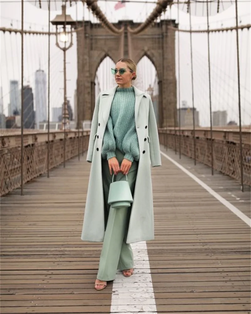 Top Trends: Light Green Women Suit Woolen Overcoat Winter Thick Cashmere Custom Made 1Pcs Long Jacket Ankle Length Formal Double Breasted Shoppable Styles