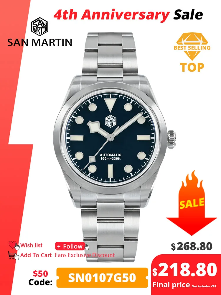 Top Trends: San Martin 38mm Vintage Men Sport Watch Enamel Dial Snowflake Hands NH35 Luxury Explore Automatic Mechanical Sapphire 100m BGW-9 Shoppable Styles