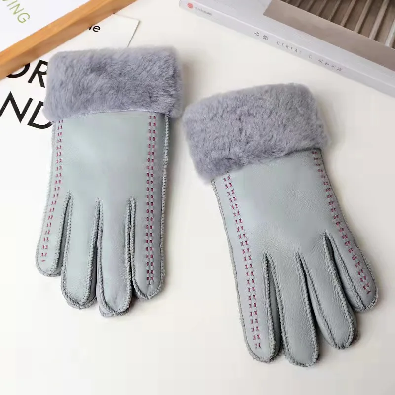 Top Trends: Super Warm Winter Gloves For Women Outdoor Cycling Sheep Leather Gloves Ladies Sheepskin Genuine Fur Guantes Mitten Full Fingers Shoppable Styles