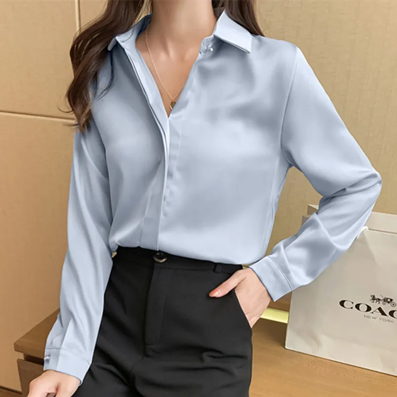 Top Trends: 2023 Autumn Women&#039;s Shirts Satin Blouse For Women Long Sleeve Shirt Silk White Shirt OL Woman Solid Blouses Pullover Ladies Tops Shoppable Styles