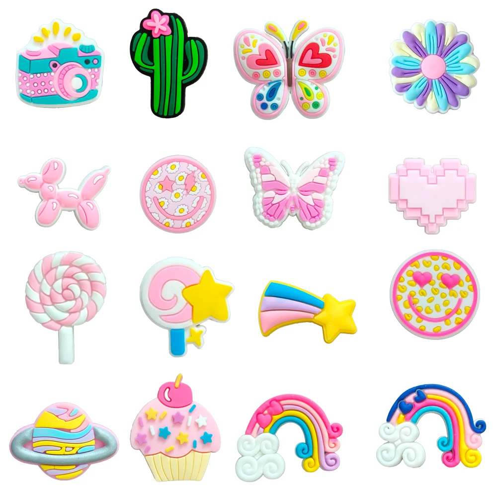 Top Trends: Cake Rainbow Flower Butterfly Candy Smile Shoe Croc Charm For Clogs Sandals Decoration Shoe Accessories Charms For Friends Gifts Shoppable Styles