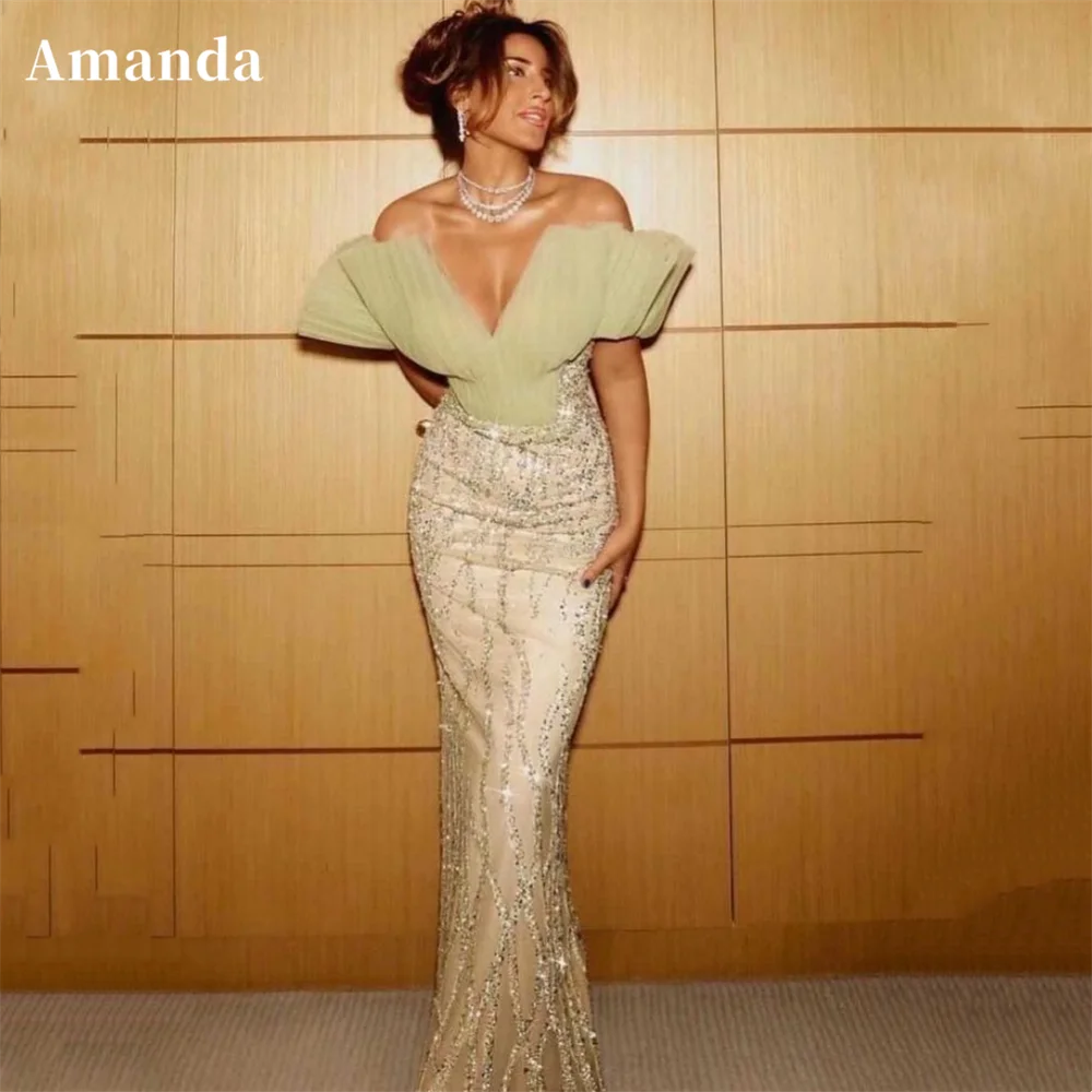 Top Trends: Amanda Nobility Champagne Trumpet فساتين سهره فاخره2023 Sequin Prom Dresses Elegantly Floor Lenght Deep V Vestidos De Noche Shoppable Styles