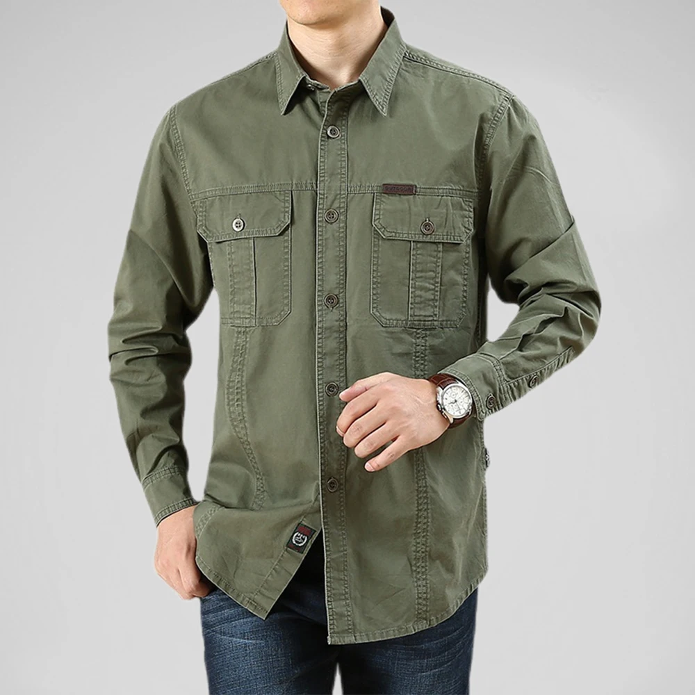 Top Trends: 100% Cotton Men's Shirt Solid Color Multi-Pocket High Quality Cargo Shirts Fashion Outdoor Casual Long Sleeve Shirts For Men New Shoppable Styles