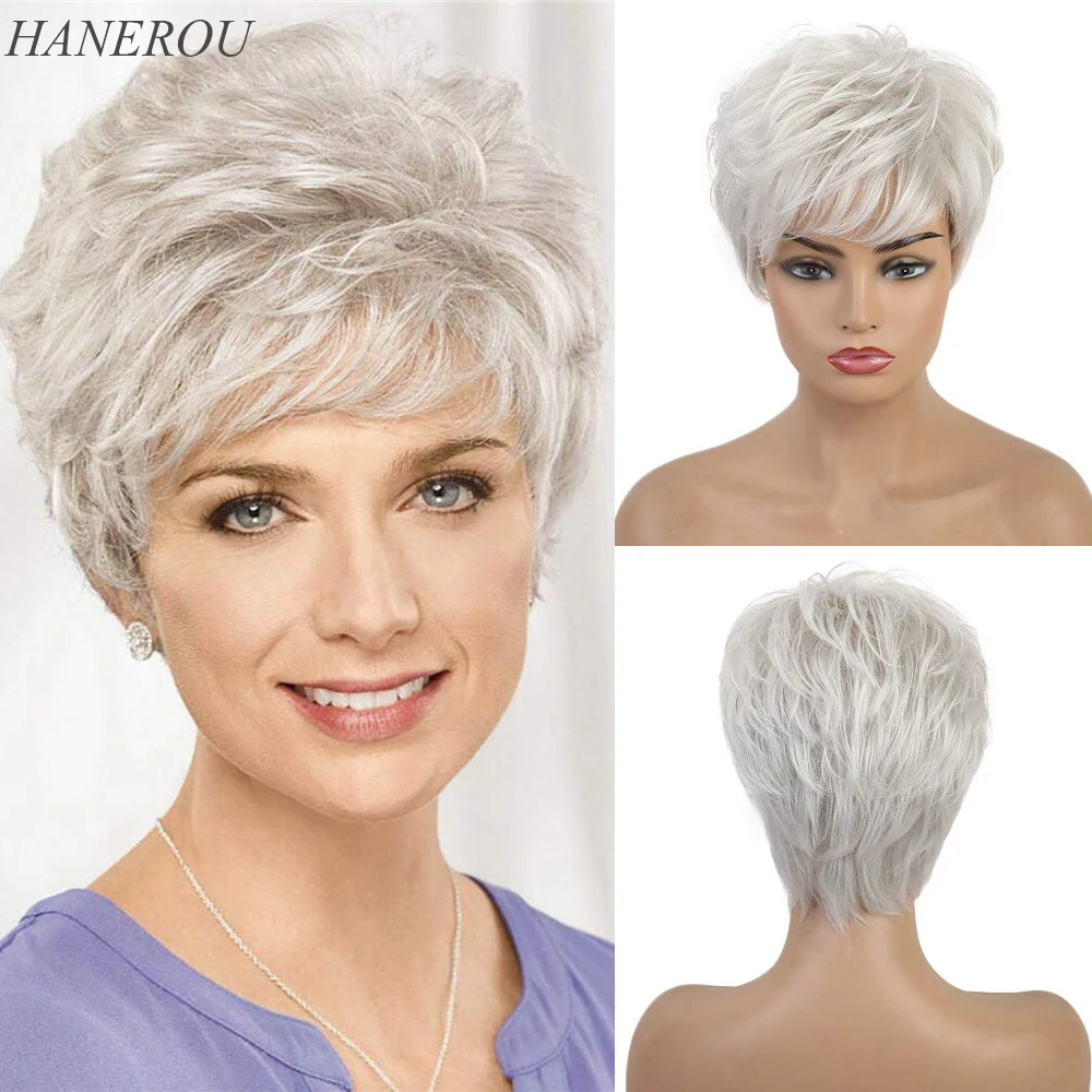 Top Trends: Silver Grey Wig Short Natural Straight Synthetic Wigs For White Women Fake Hair Wig Natural Looking Heat Resistant Fiber Shoppable Styles