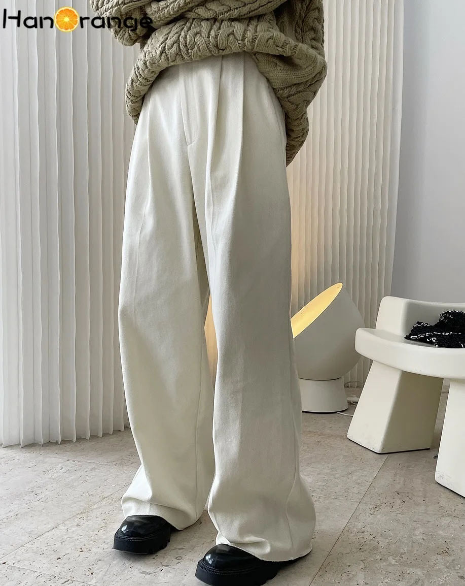 Top Trends: HanOrange Floor Mopping Trousers Women Wide Leg Pants Cotton Casual Spring Autumn Simple Wide High Waist Milk White / Brown Shoppable Styles