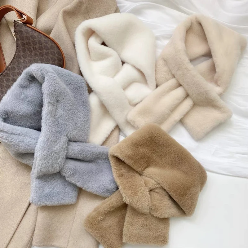 Top Trends: Winter Fashion Warm Thicken Scarfs Faux Rabbit Fur Plush Cross Collar Scarf Shawl Warm Soft Thicken Snood Scarves Women Scarf Shoppable Styles - Image 3