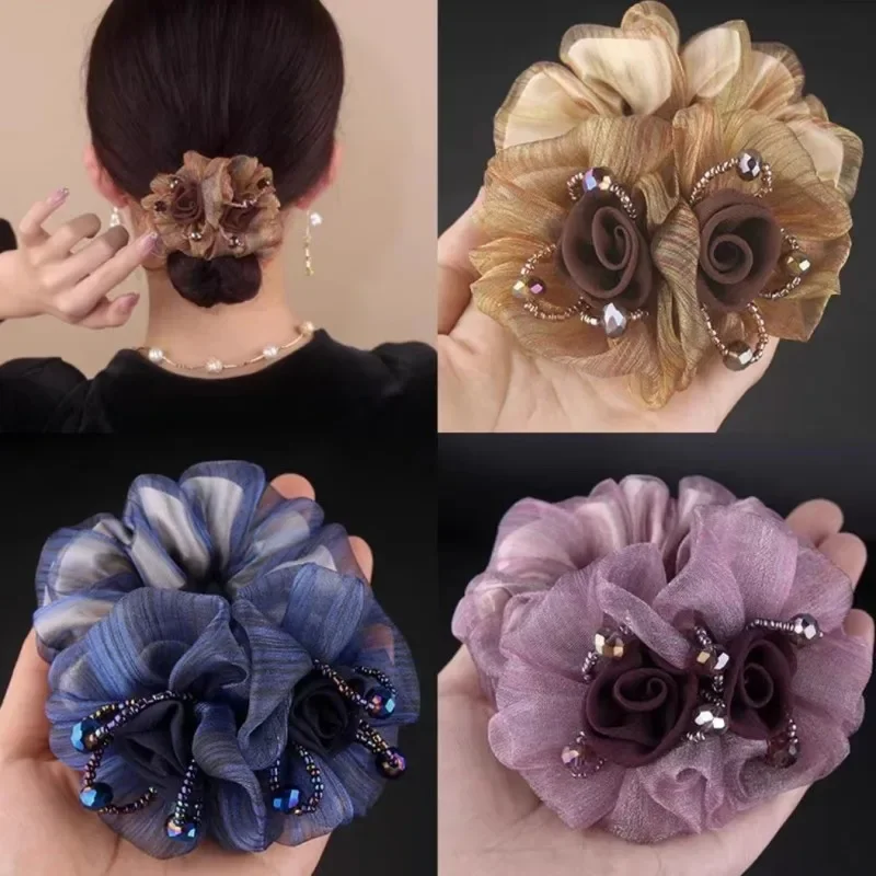 Top Trends: Rubber Band Headdress Flower Hair Rope Elegant Woman Updo Horse Tail Elastic Large Scrunchie Hair Accessories For Women Shoppable Styles