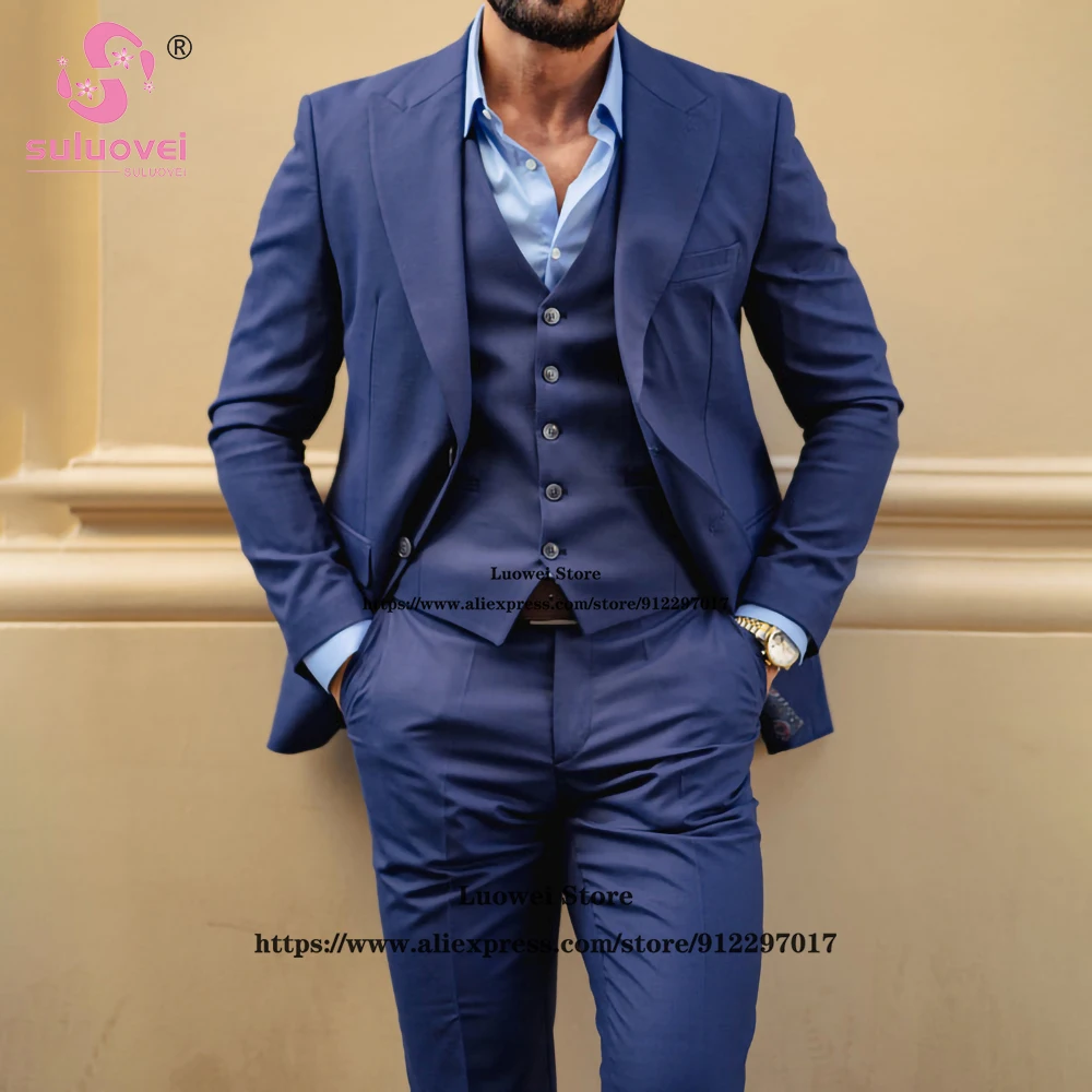 Top Trends: Fashion Casual Suit For Men Slim Fit 3 Piece Jacket Vest Pants Set Male Business Blazer Formal Groom Wedding Peaked Lapel Tuxedo Shoppable Styles