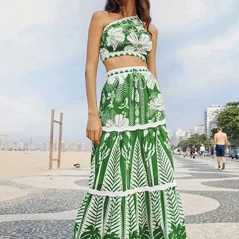 Top Trends: Women&#039;s Floral Print Green Bikini Sets 2023 3 Piece Swimsuit One Shoulder Beach Swimwear And Dress Luxury Bathing Suit Beachwear Shoppable Styles