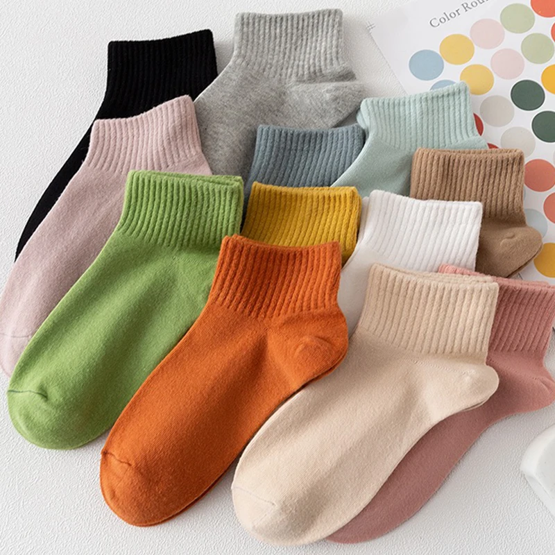 Top Trends: 1 / 5pairs Candy Colors Women Short Socks Fashion Female Girls Ankle Boat Socks Invisible Sock Slippers Calcetines Women Hosiery Shoppable Styles