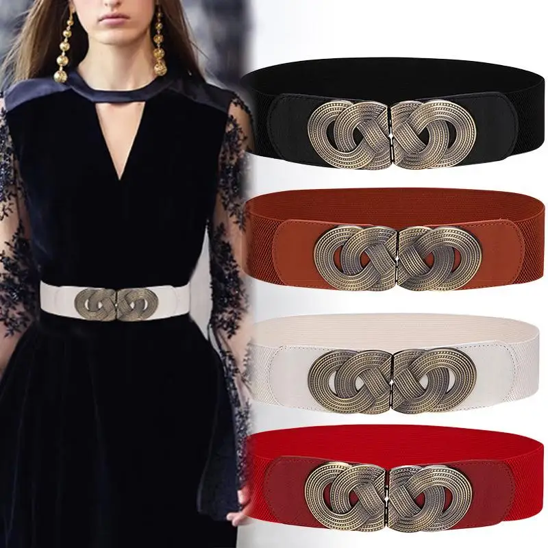 Top Trends: Vintage Metal Buckle Women Belt Wide Elastic Band Waist Belt Elegant Cummerbunds Dress Decorative Waistband Fashion Waist Seal Shoppable Styles