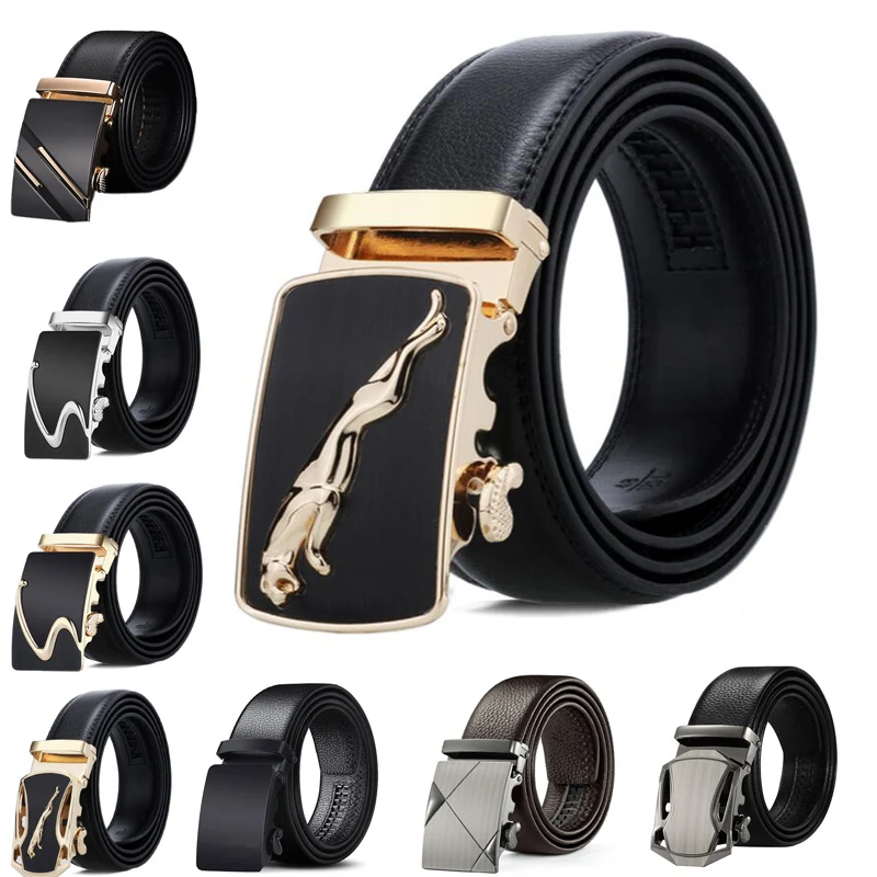 Top Trends: Men Leather Belt Metal Automatic Buckle Brand High Quality Luxury Belts For Men Famous Work Business Black Brown Cowskin Strap Shoppable Styles