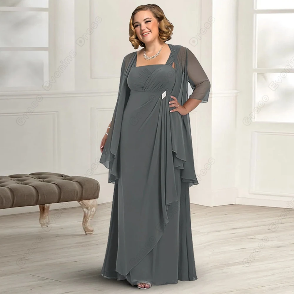 Top Trends: Plus Size Grey Mother Of Bride Dresses For Women Chiffon Three Quarter Wedding Party Gowns For Formal Occasioon 2023 Summer Shoppable Styles