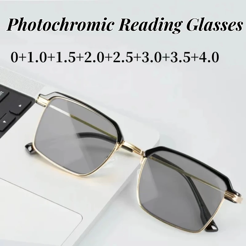 Top Trends: Photochromic Anti-Blue Light Glasses Fashion Square Frame Reading Glasses Ultra Clear Far Sight Glasses With Diopter 0 To + 4.0 Shoppable Styles