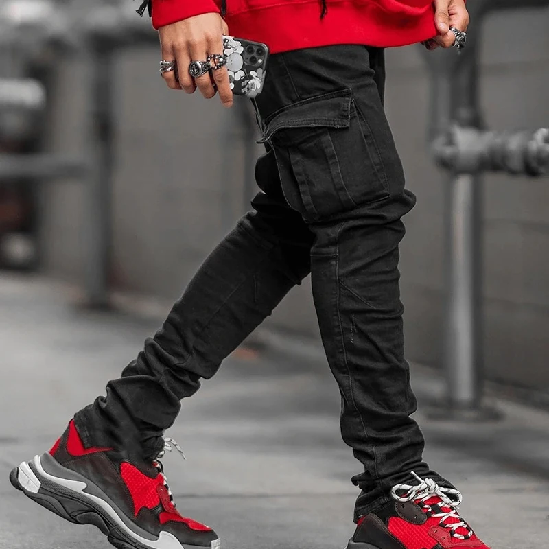 Top Trends: Men's Jeans Casual Cotton Jeans Multi-pocket Denim Cargo Pants Fashion Street Jeans Side Pockets Men's Pencil Pants Shoppable Styles - Image 5