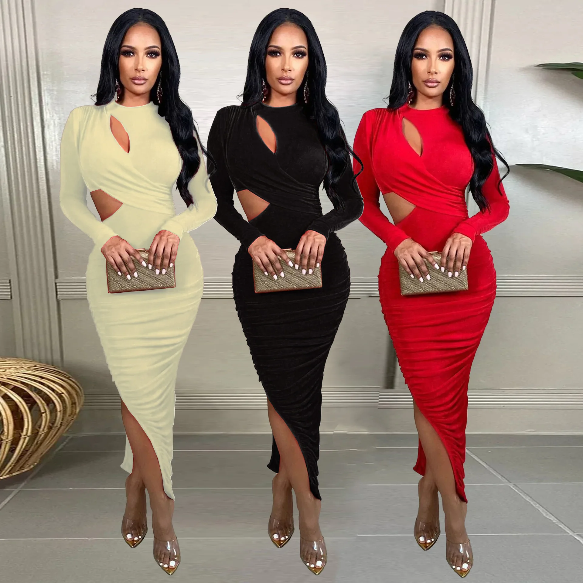 Top Trends: Hollow Out Long Black Dress Evening Prom Party Dresses 2023 Women Luxury Bodycon Club Elegant Lady Maxi Sexy Red Dress Shoppable Styles