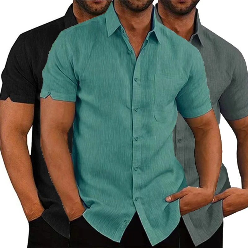 Top Trends: Summer Cotton Linen Shirts For Men Casual Short Sleeved Shirts Blouses Solid Turn-Down Collar Formal Beach Shirts Male Clothing Shoppable Styles